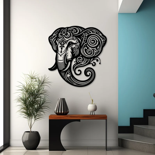 Elephant Head Wood Wall Decor