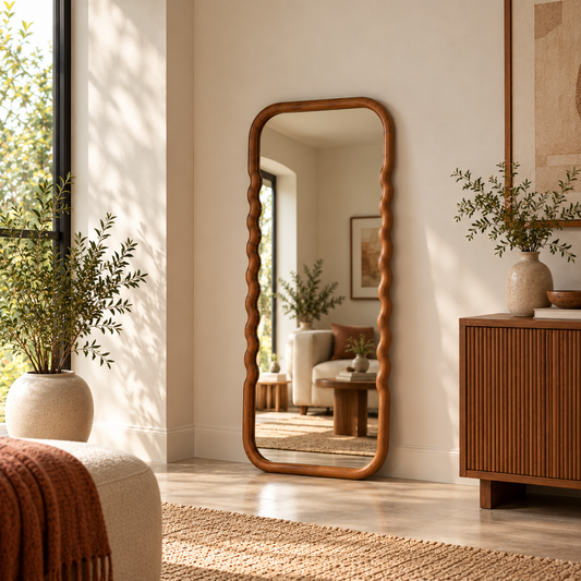 Artistic Wavy Wooden Full Length Mirror