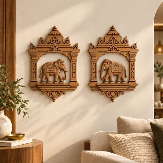Gajraj Carved Wooden Wall Hanging