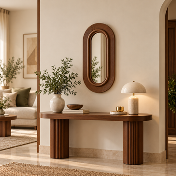 Ribbed Wooden Oval Wall Mirror