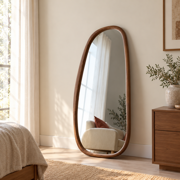 Premium Organic Shape Wooden Frame Full Length Floor Mirror