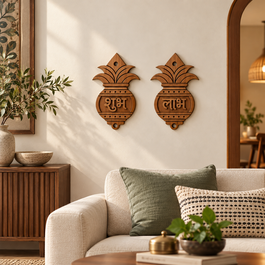 Shubh Labh Kalash Wooden Wall Hanging