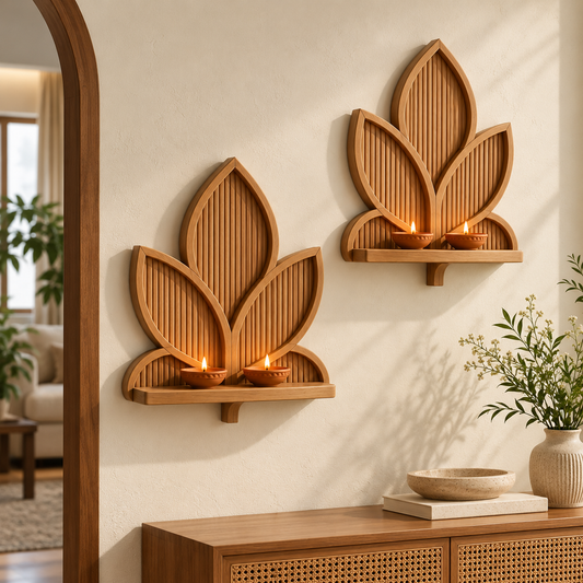 Leaf Shape Wooden Wall Hanging ( SET OF 2 )