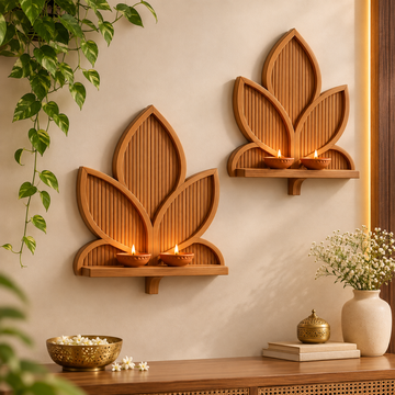 Leaf Shape Wooden Wall Hanging ( SET OF 2 )