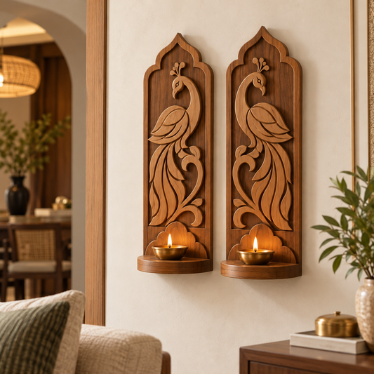 Mayura Wooden Peacock Wood Wall Hanging ( SET OF 2 )