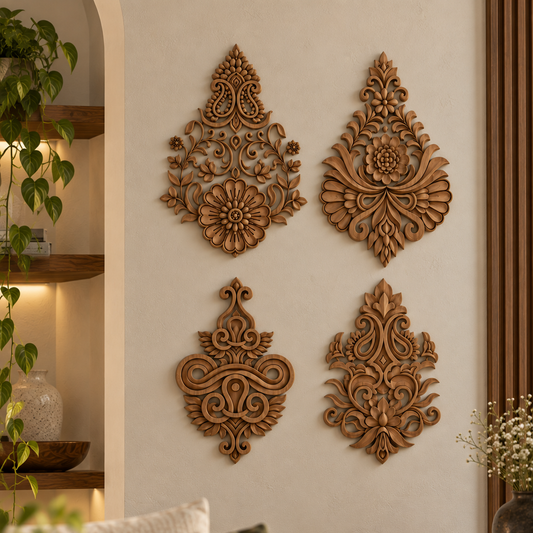 Rooprekha Handcrafted Wood Wall Decor ( Set of 4 )
