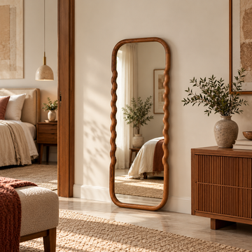 Artistic Wavy Wooden Full Length Mirror