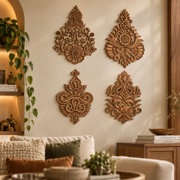 Rooprekha Handcrafted Wood Wall Decor ( Set of 4 )