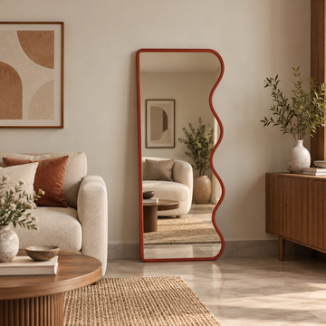 Right Wave Asymmetrical Full Length Wood Mirror Wall Decor