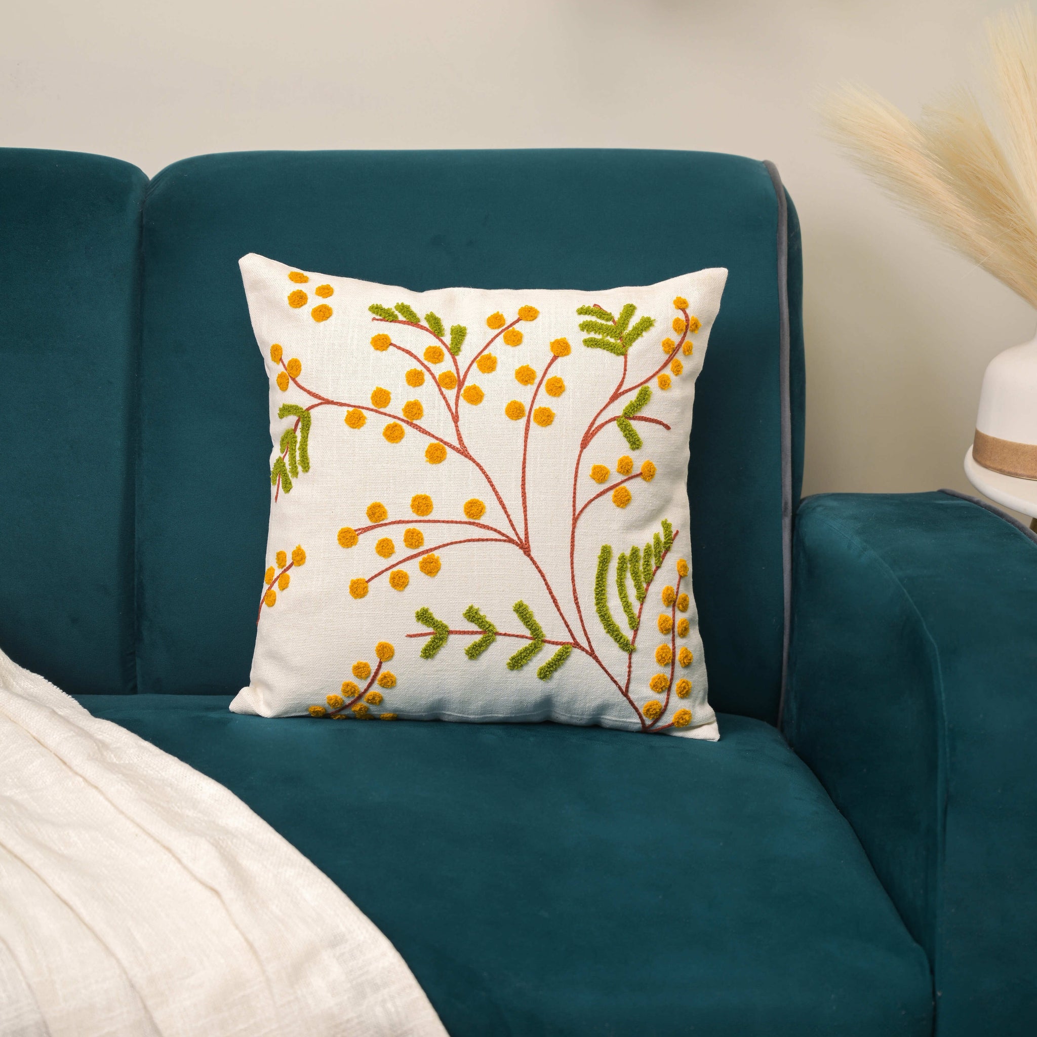Sunny Sprig Crafted Cushion Cover