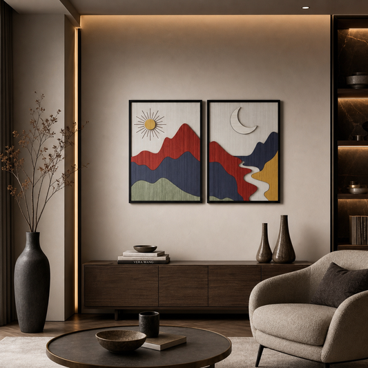 Sun & Moon Mountain Landscape Wall Decor