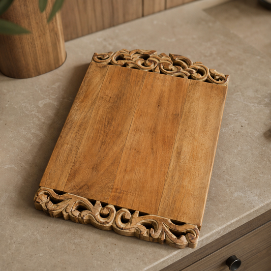 Artisan Mango Wood Cutting Board with Carved Edge