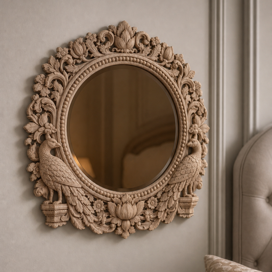 Royal Peacock Vintage Mirror Wood Wall Decor