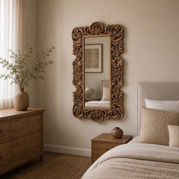 Antique Carved Mirror Wood Wall Decor