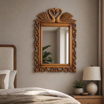 Royal Swan Reflection Mirror Wood Wall Decor