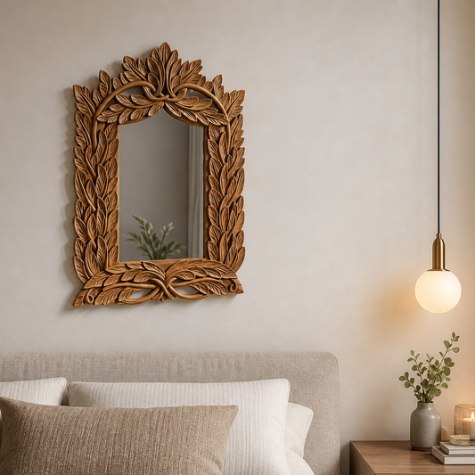 Classic Carved Square Mirror Wood Wall Decor