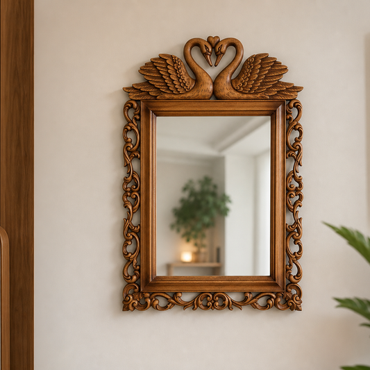 Royal Swan Reflection Mirror Wood Wall Decor