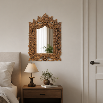 Classic Carved Square Mirror Wood Wall Decor