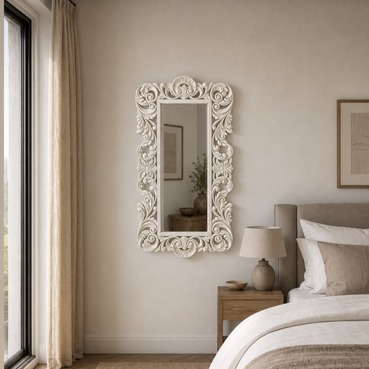 Antique Carved Mirror Wood Wall Decor