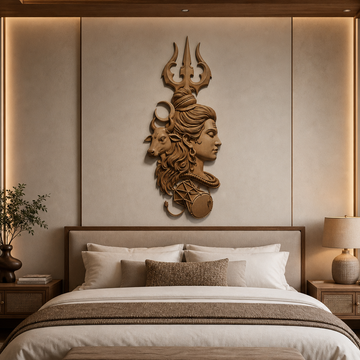 Lord Shiva With Trishul Wood Wall Decor
