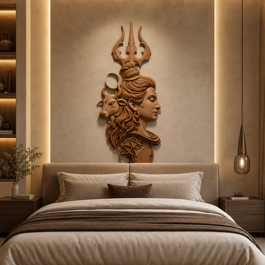 Lord Shiva With Trishul Wood Wall Decor