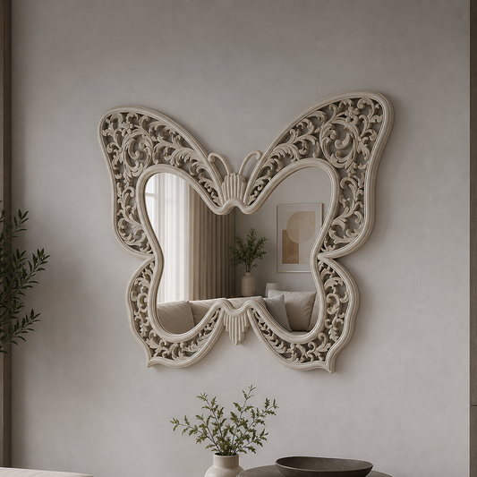 Butterfly Shape Carved Wooden Mirror