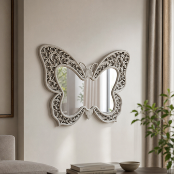 Butterfly Shape Carved Wooden Mirror