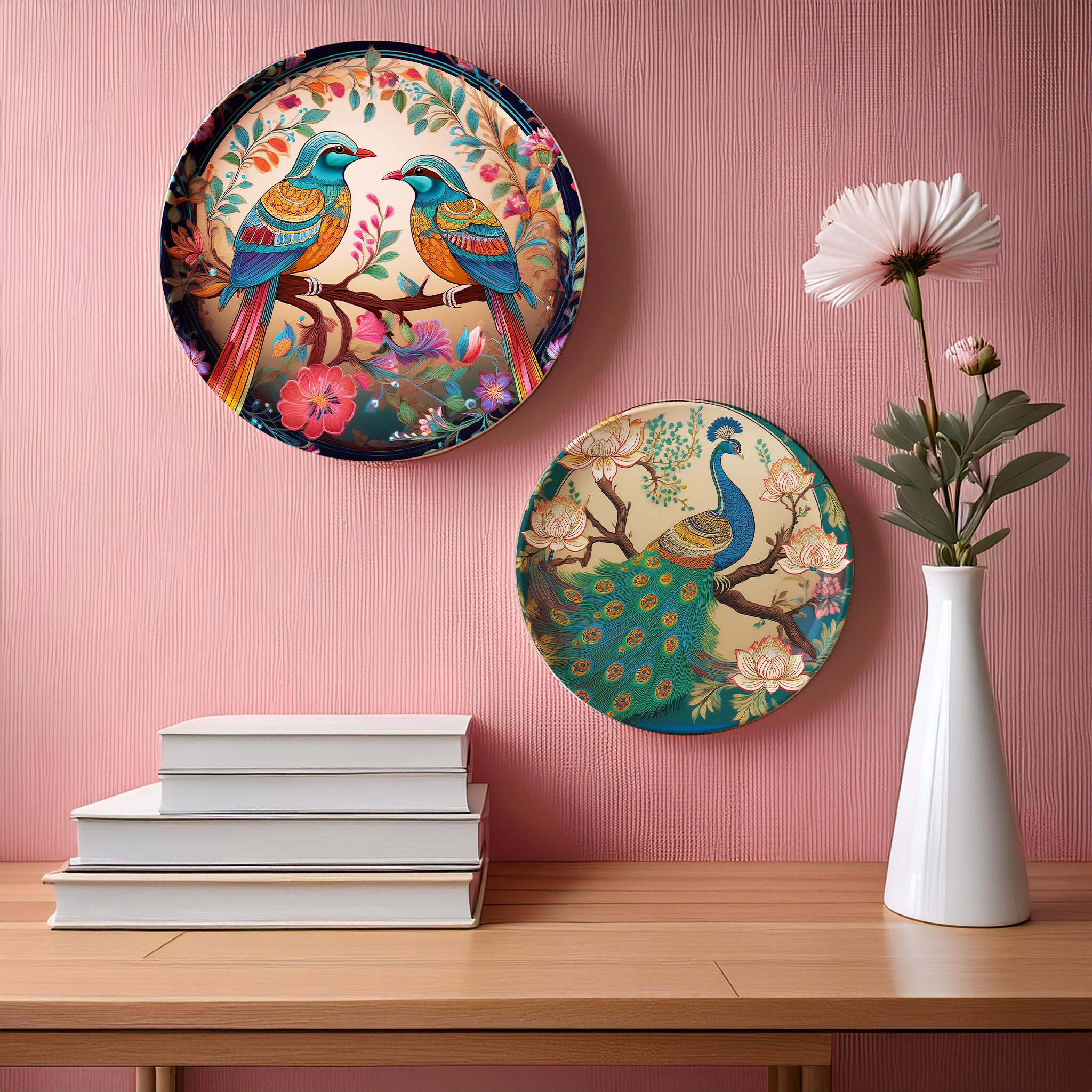 Exotic Birds and Peacock Wall Plates (SET OF 2 )
