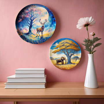 Safari Serenity Elephant & Deer Wall Plates ( SET OF 2 )