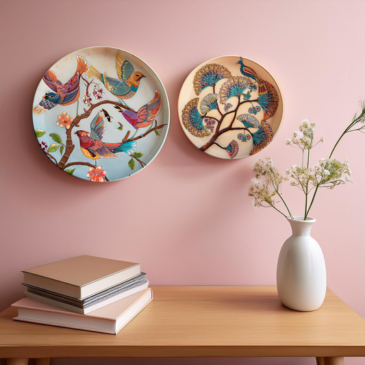 Wings of Splendor Bird & Peacock Wall Plate (SET OF 2 )