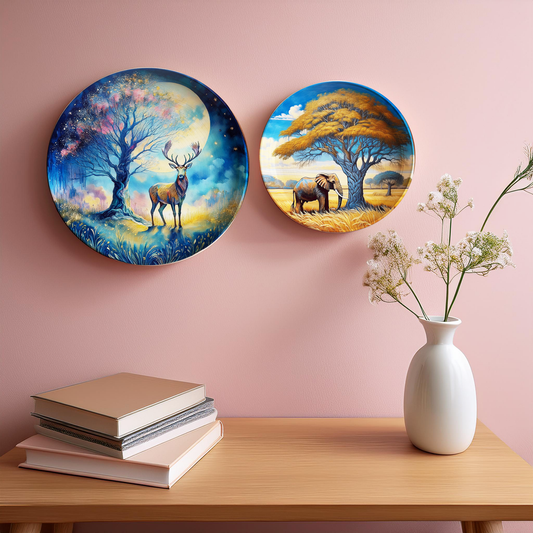 Safari Serenity Elephant & Deer Wall Plates ( SET OF 2 )