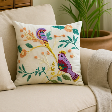 Handwoven Birdsong Bloom Cushion Cover