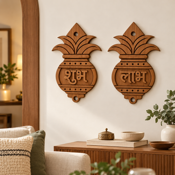 Shubh Labh Kalash Wooden Wall Hanging