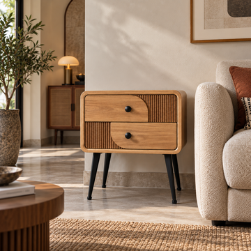Nivra Handmade Wood Bedside Table with Drawer