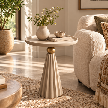 Rajsi Premium Wooden Side Table with Gold Pedestal