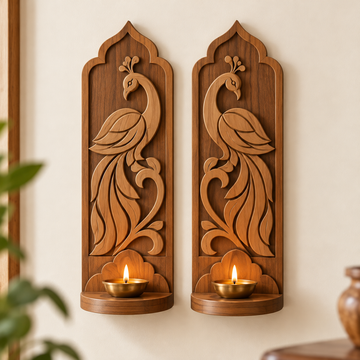 Mayura Wooden Peacock Wood Wall Hanging ( SET OF 2 )