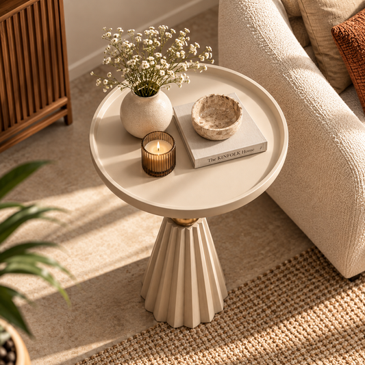 Rajsi Premium Wooden Side Table with Gold Pedestal