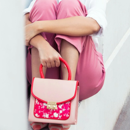 Crossbody With Top Handle - Pink Floral Bag