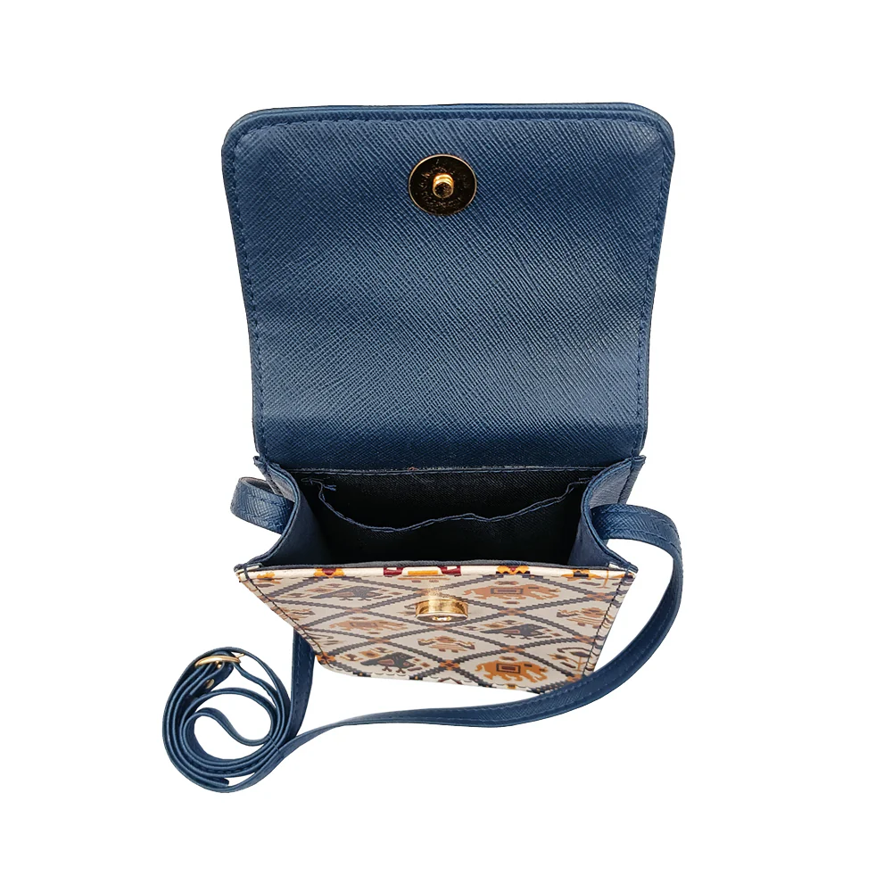 Structured Mobile Pouch - Blue Patola Bag