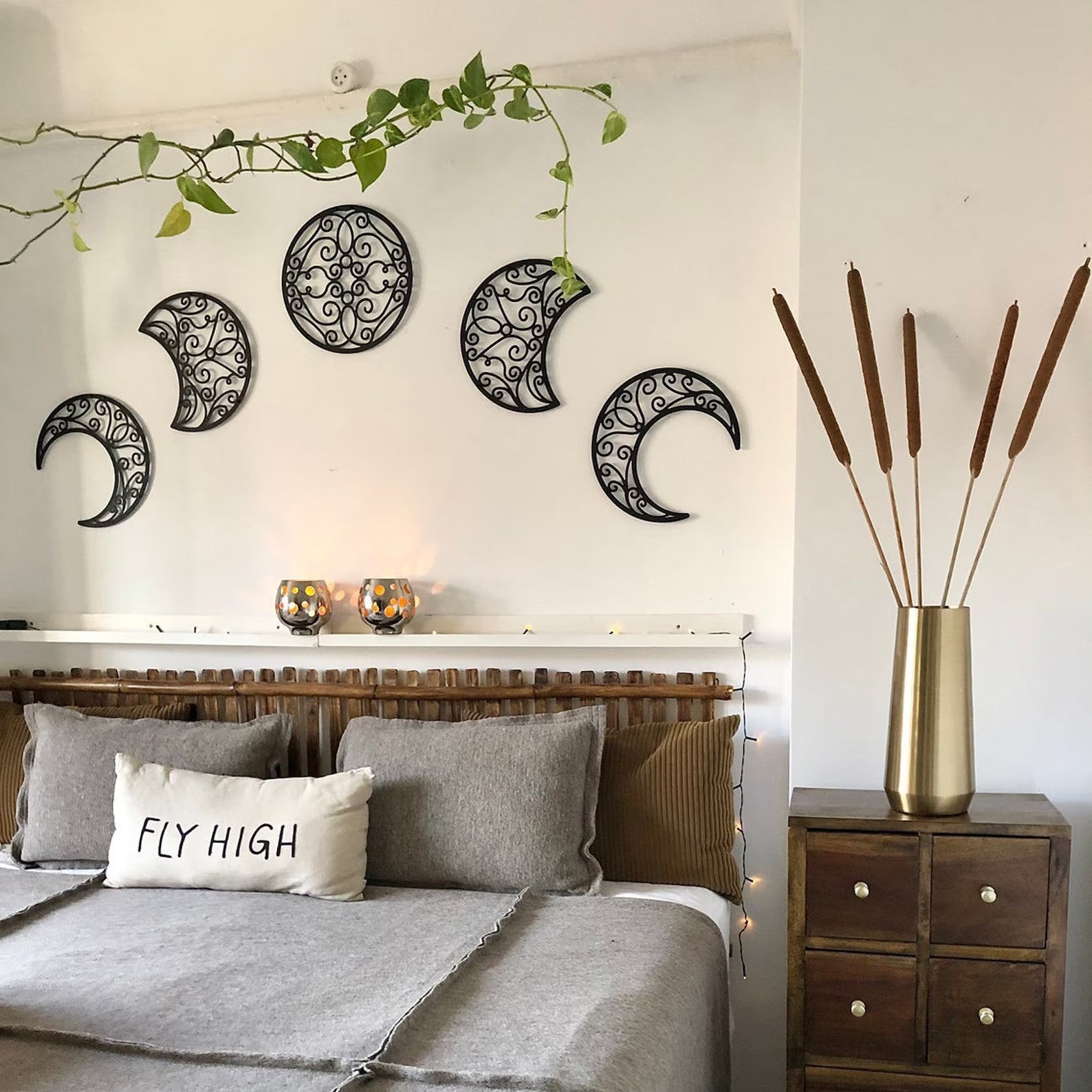 Moon Phases Set Of 5 Wood Wall Decor