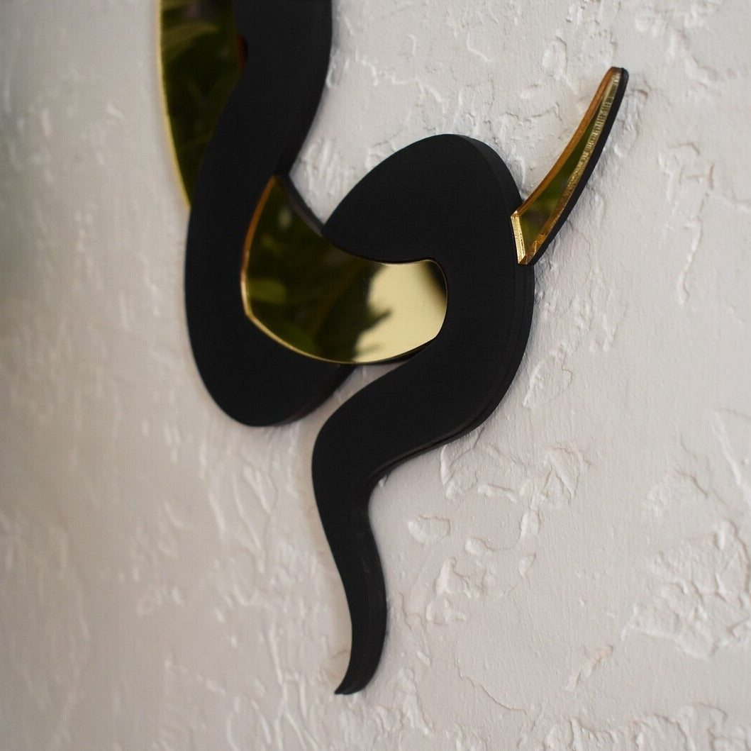 Mystic Serpent & Lunar Luxe Black Snake And Moon Mirror Wall Decor