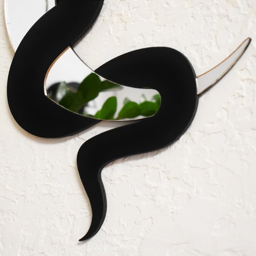Mystic Serpent & Lunar Luxe Black Snake And Moon Mirror Wall Decor