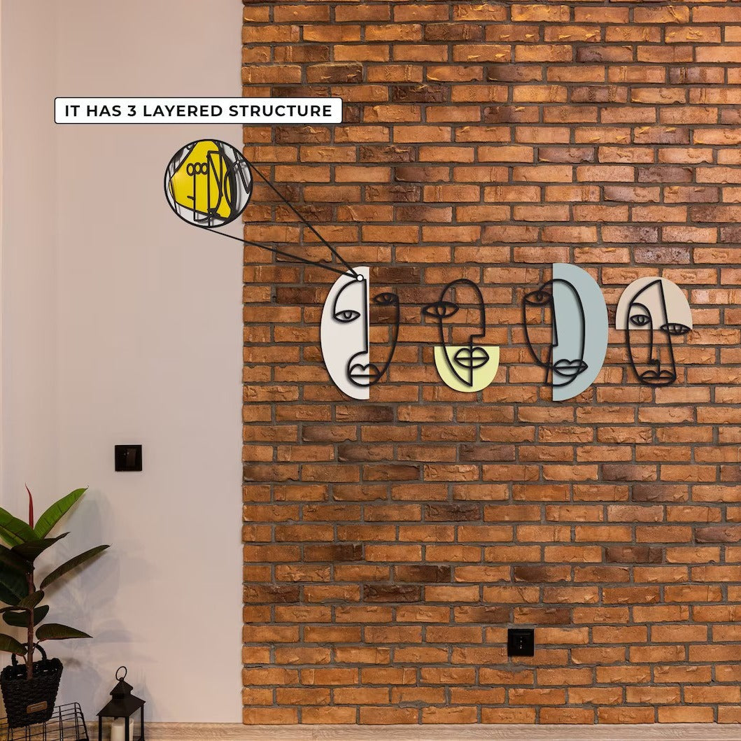 Visage Vibes Faces Line Wood Wall Decor