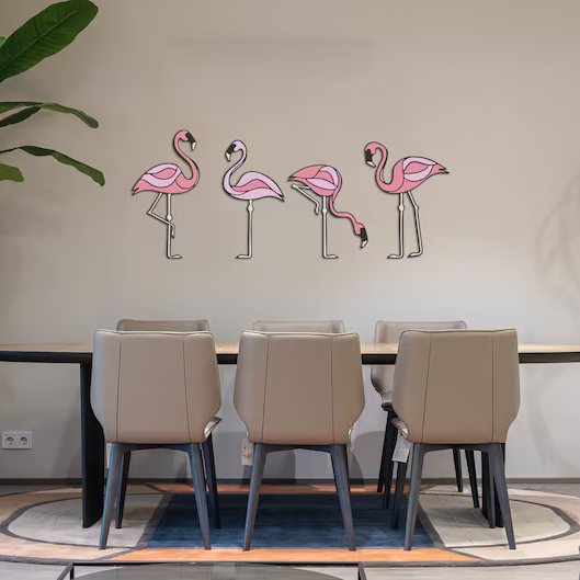 Flamingo Set Of 4 Piece Wood Wall Decor