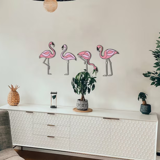 Flamingo Set Of 4 Piece Wood Wall Decor