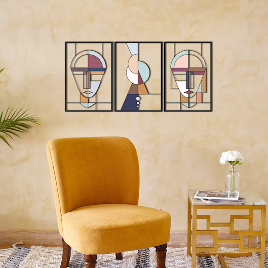 Faces Line Colorful Wood Wall Decor