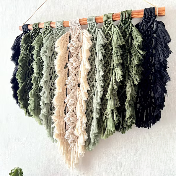Rustic Leaves & Macrame Feathers Wall Decor