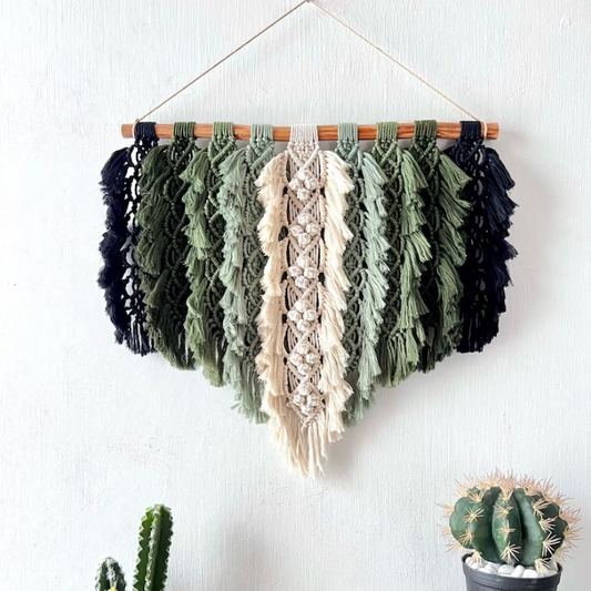 Rustic Leaves & Macrame Feathers Wall Decor