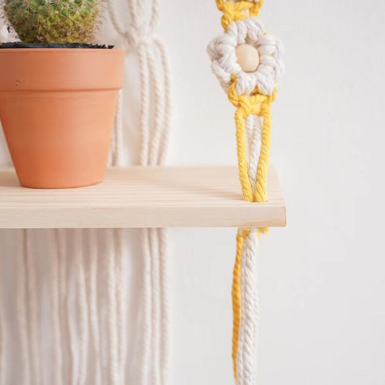 Petite Macrame Shelf With Floral Elegance Wall Hanging