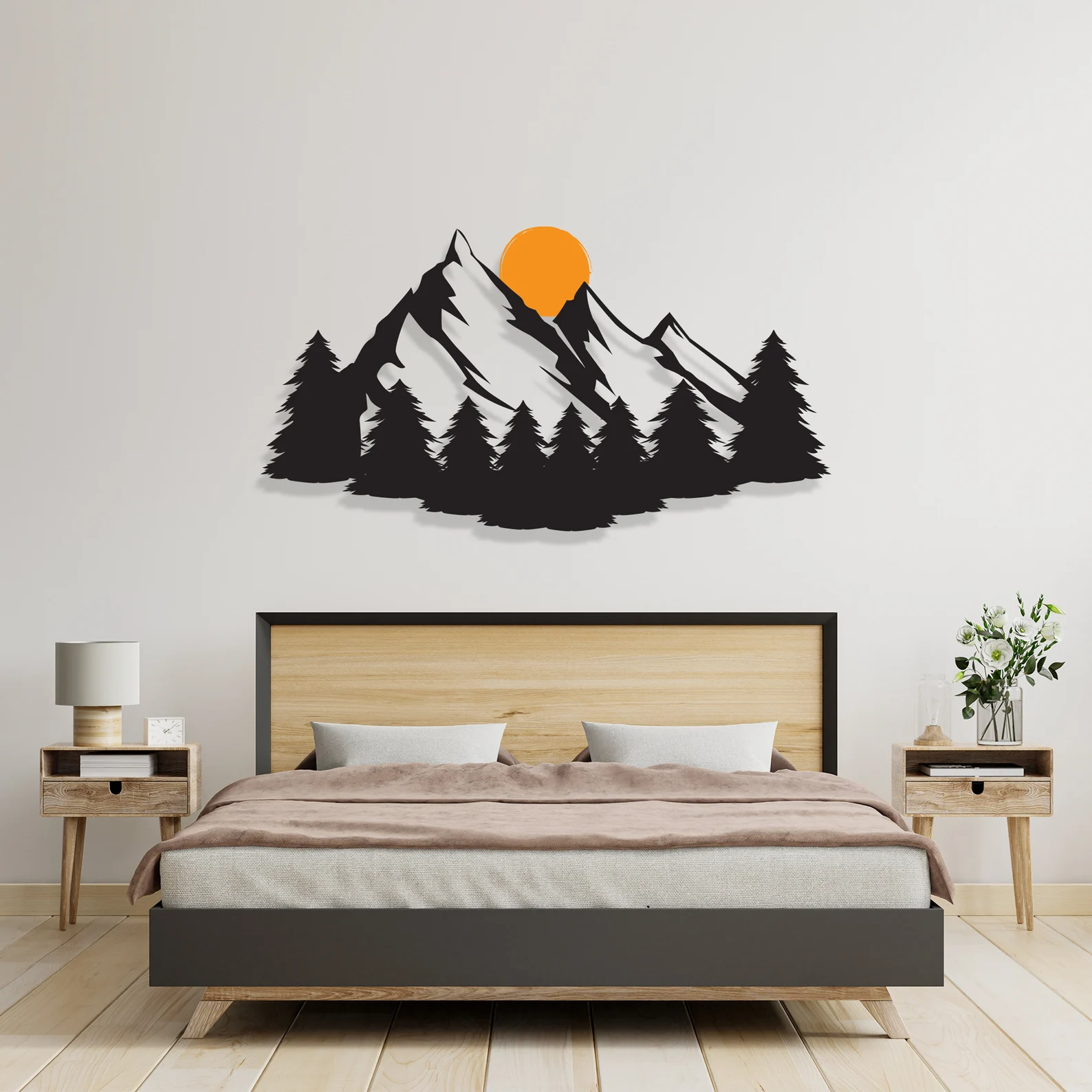 Rustic Radiance Mountain Sunset Wood Wall Art